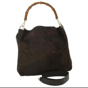 Gucci Bamboo 2-Way Brown Suede Vintage Shoulder Bag- iconic style since 1940s